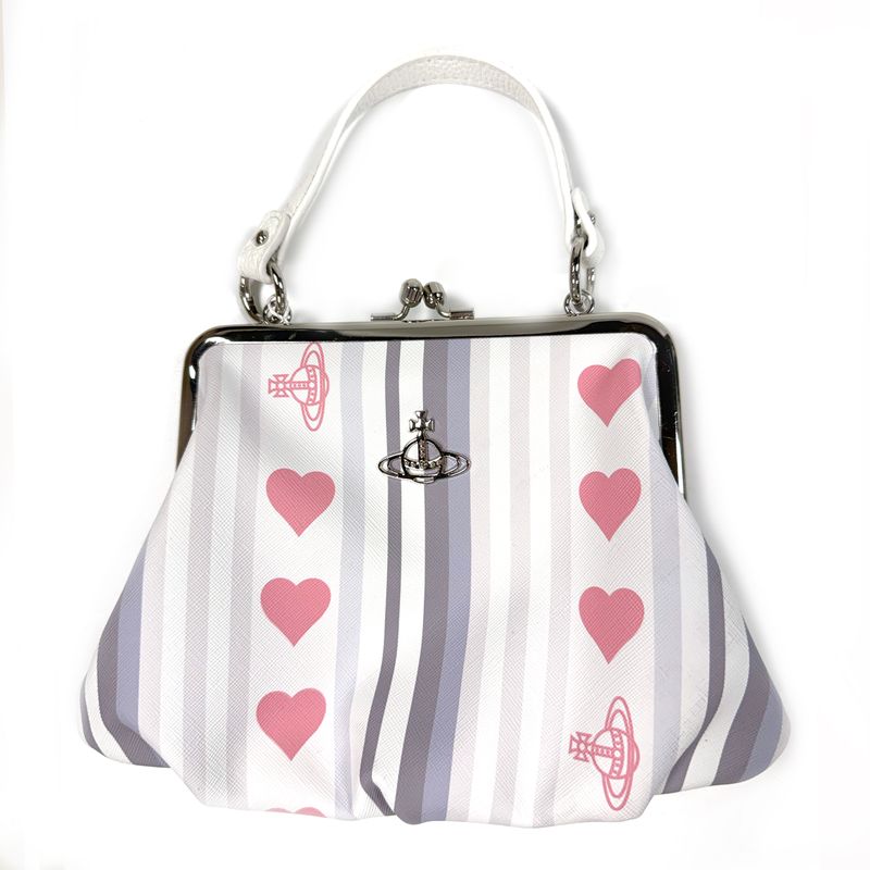 SAC CADRE GRANNY À RAYURES BLANCHES ET CŒURS ROSES VIVIENNE WESTWOOD