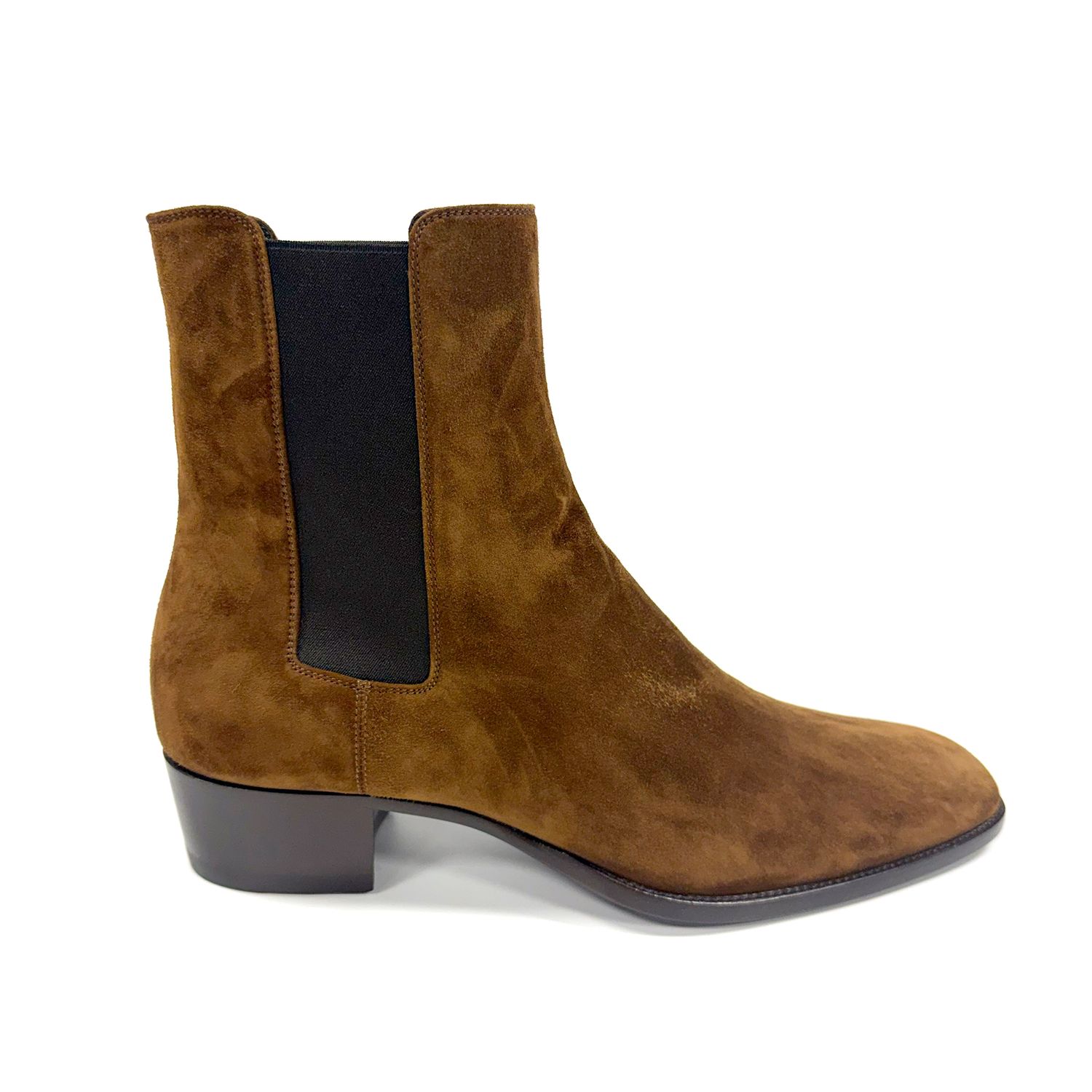 SAINT LAURENT MEN BROWN SUEDE POINTED TOE CHELSEA  BOOT SIZE 44