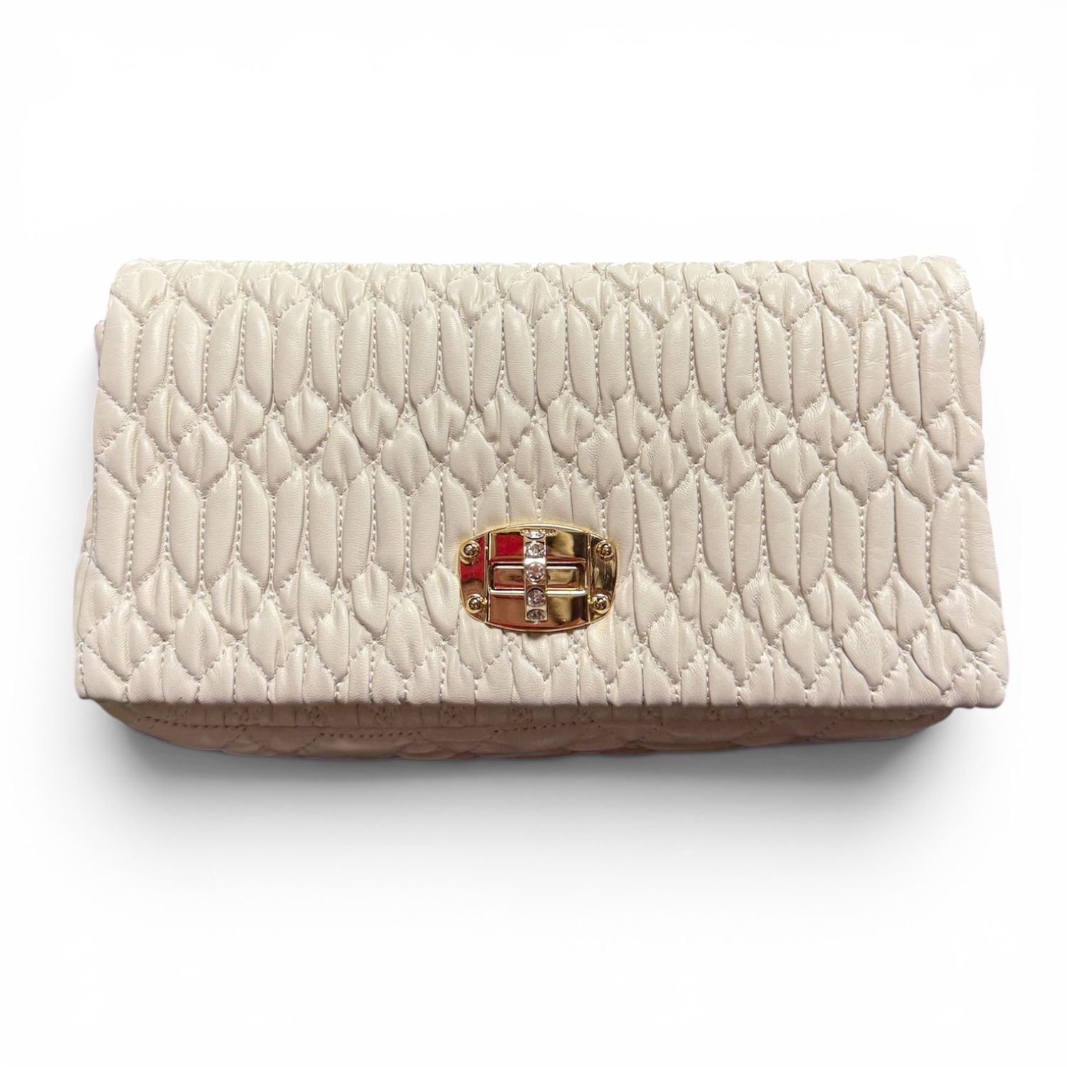 MIU MIU MATELASSÉ LEATHER SHOULDER BAG IVORY/GOLD