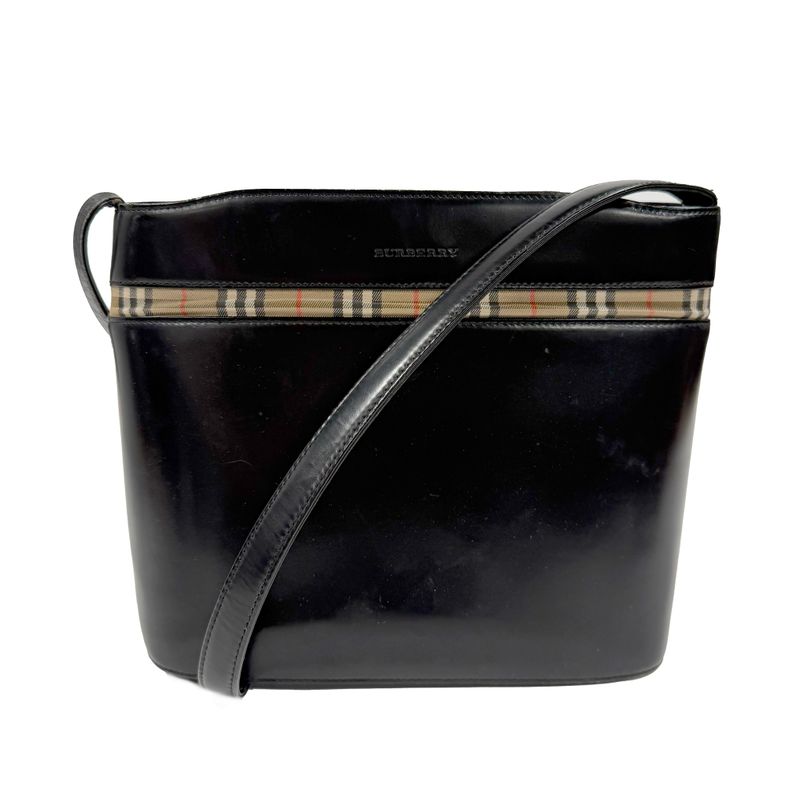 BURBERRY VINTAGE BLACK LEATHER NOVA CHECK SHOULDER BAG