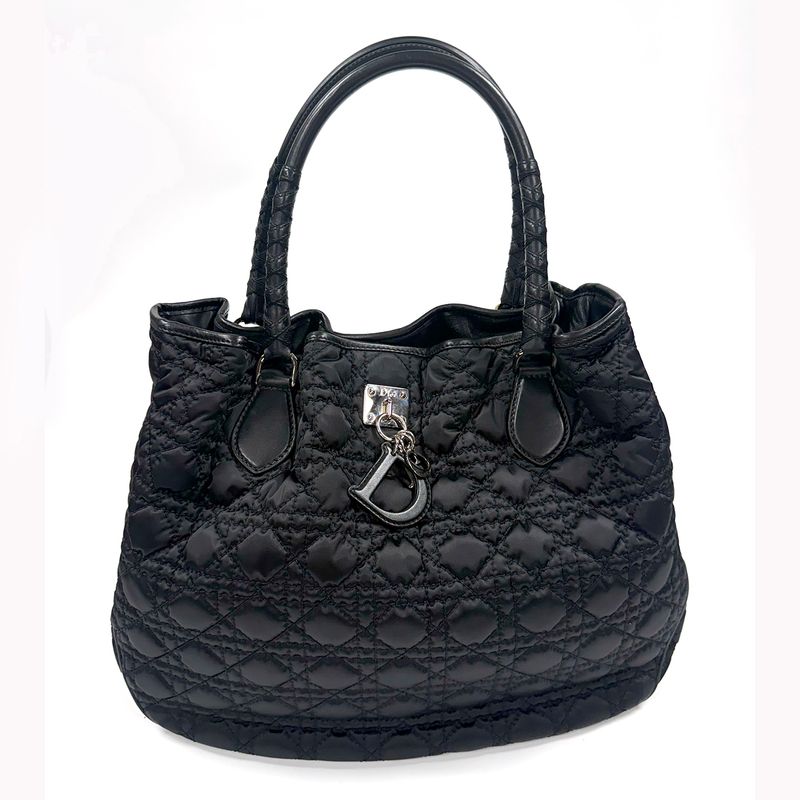 CHRISTIAN DIOR BLACK CANNAGE QUILTED NYLON MEDIUM TOTE BAG