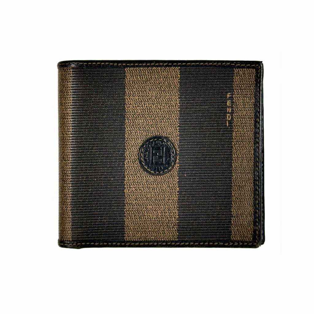FENDI FF PEQUIN STRIPED BROWN AND BLACK BIFOLD WALLET