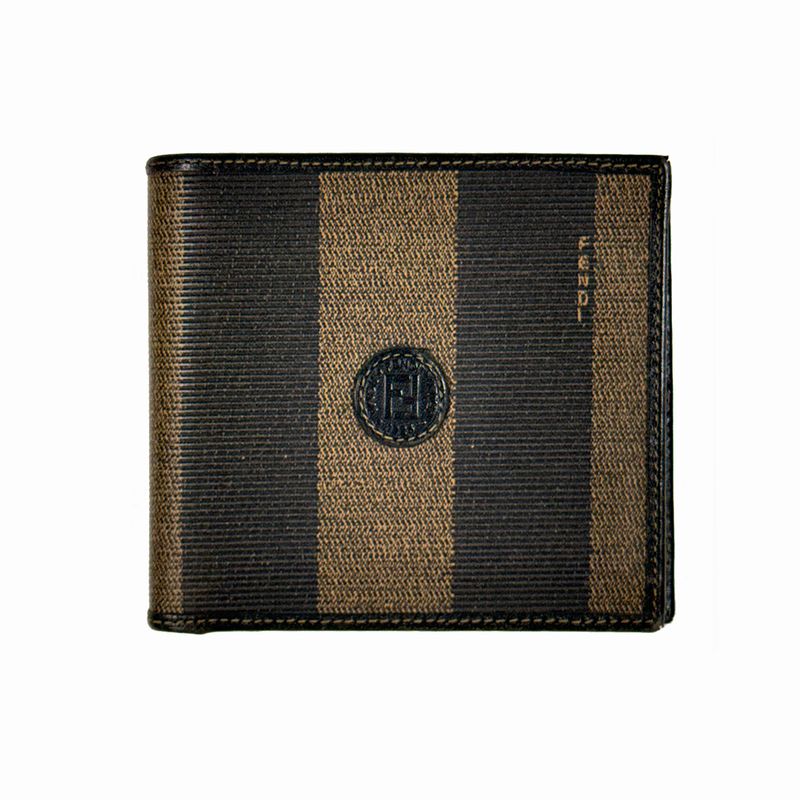 FENDI FF PEQUIN STRIPED BROWN AND BLACK BIFOLD WALLET