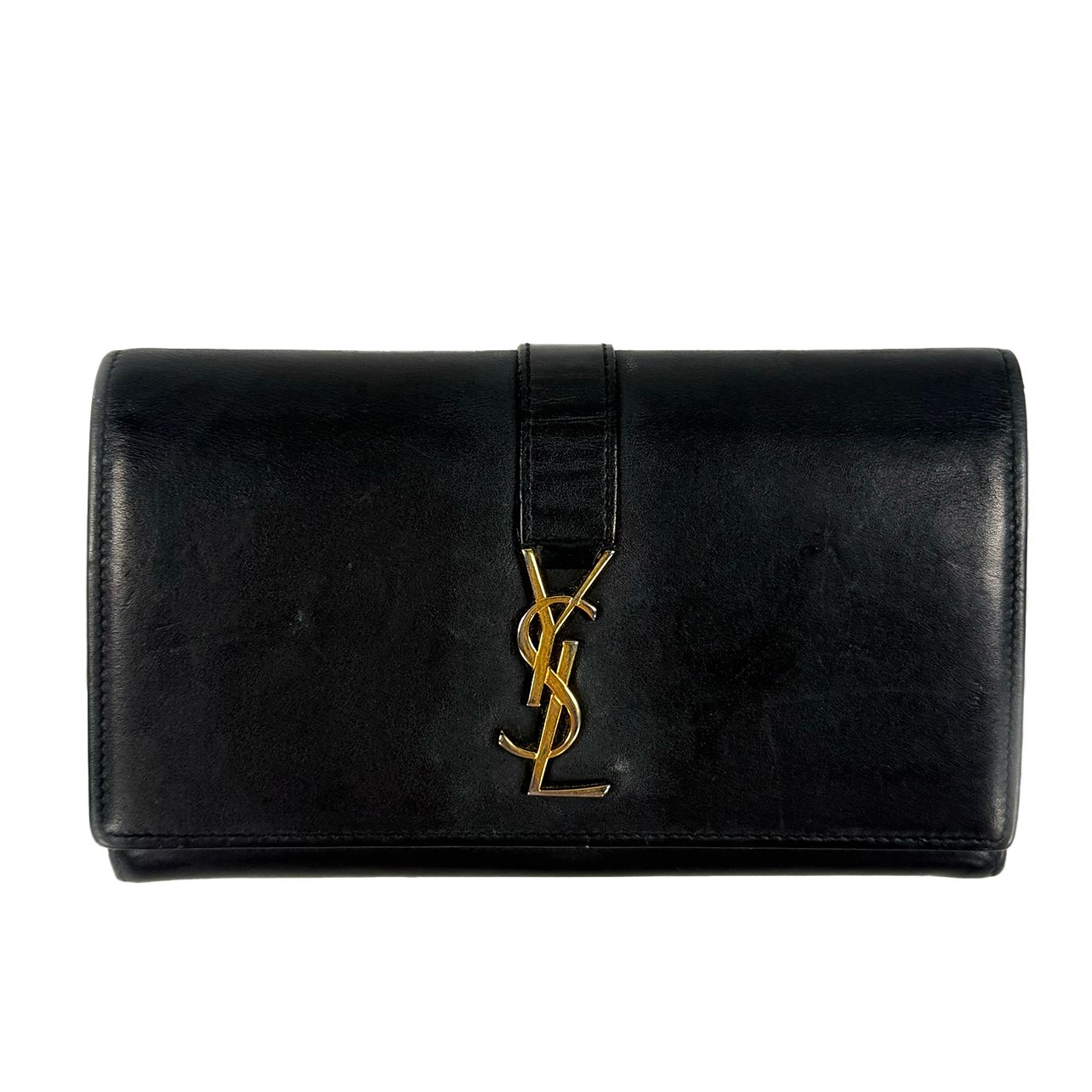 SAINT LAURENT CASSANDRA BLACK LEATHER LONG WALLET