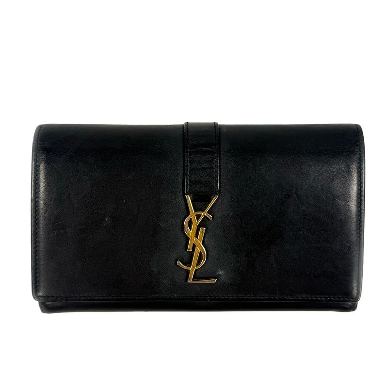SAINT LAURENT CASSANDRA BLACK LEATHER LONG WALLET