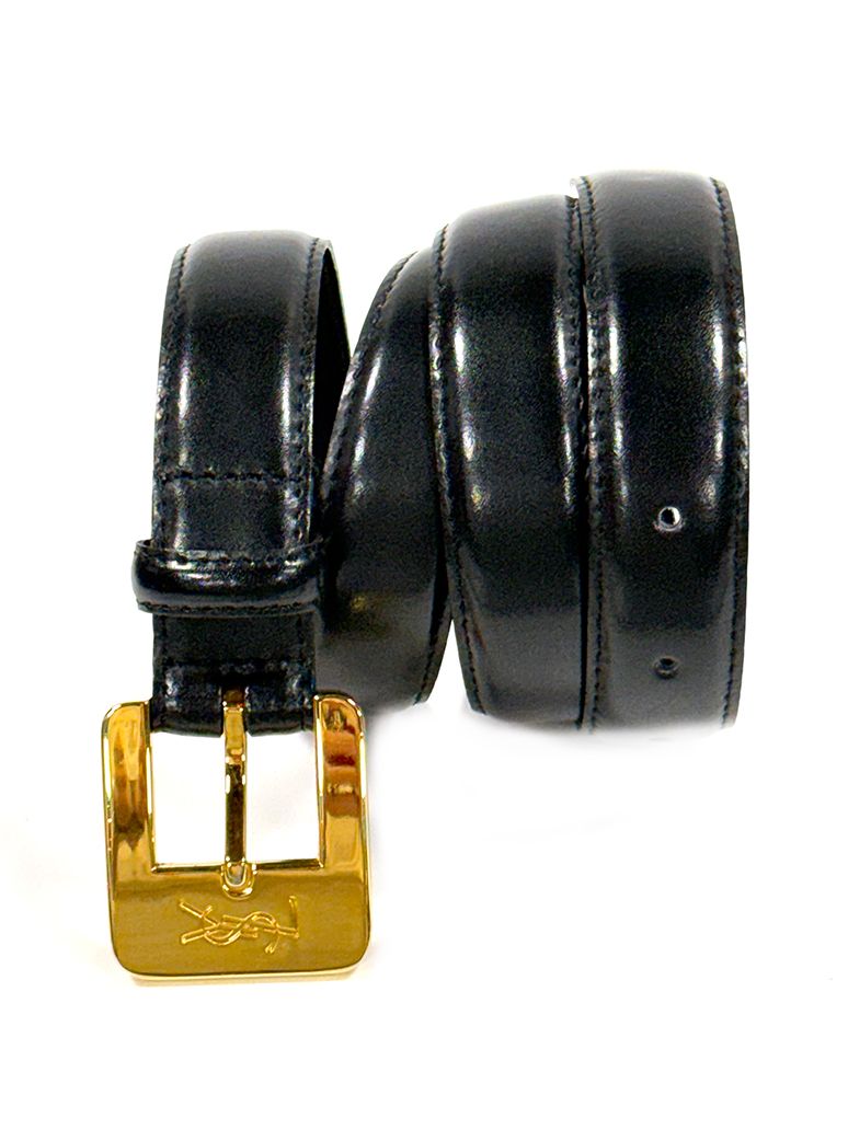 YVES SAINT LAURENT LEATHER GOLD BUCKLE BELT SIZE 80/32