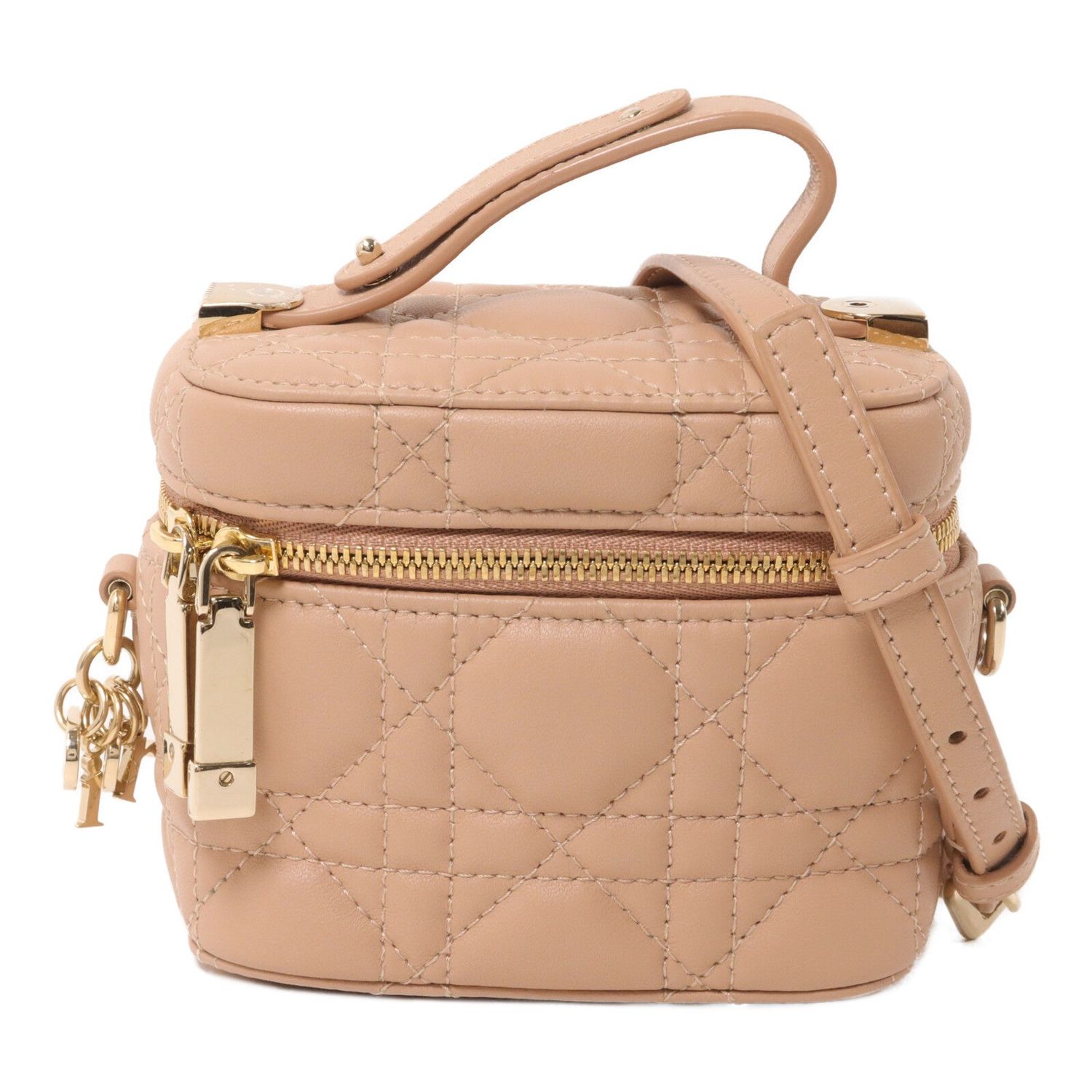 CHRISTIAN DIOR CD GHW CANNAGE VANITY 2 WAY SHOULDER BAG S0935ONMJ LAMBSKIN PINK