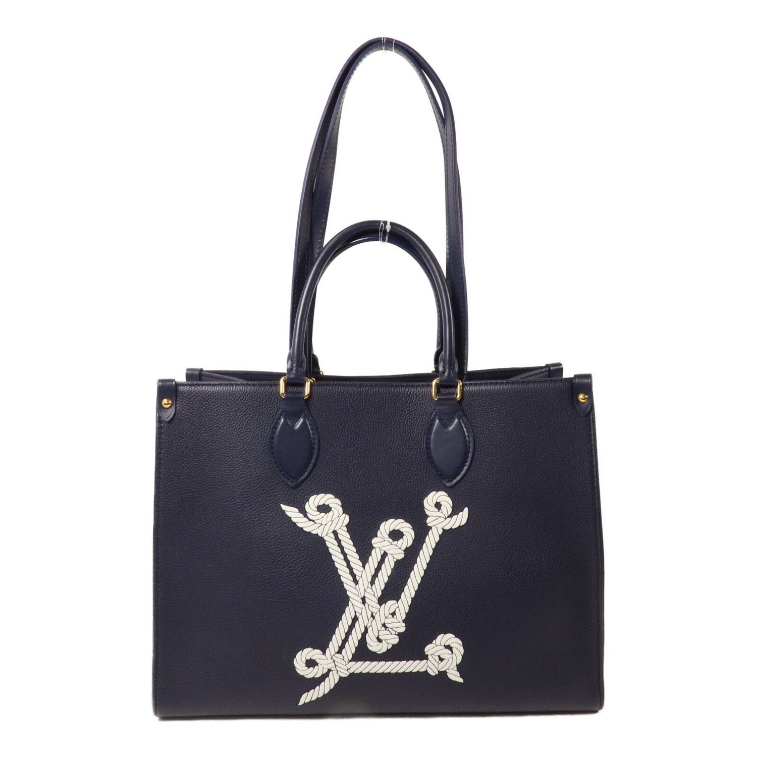 LOUIS VUITTON LV GHW ON THE GO MM 2 WAY SHOULDER BAG M24834 CALFSKIN NAVY BLUE