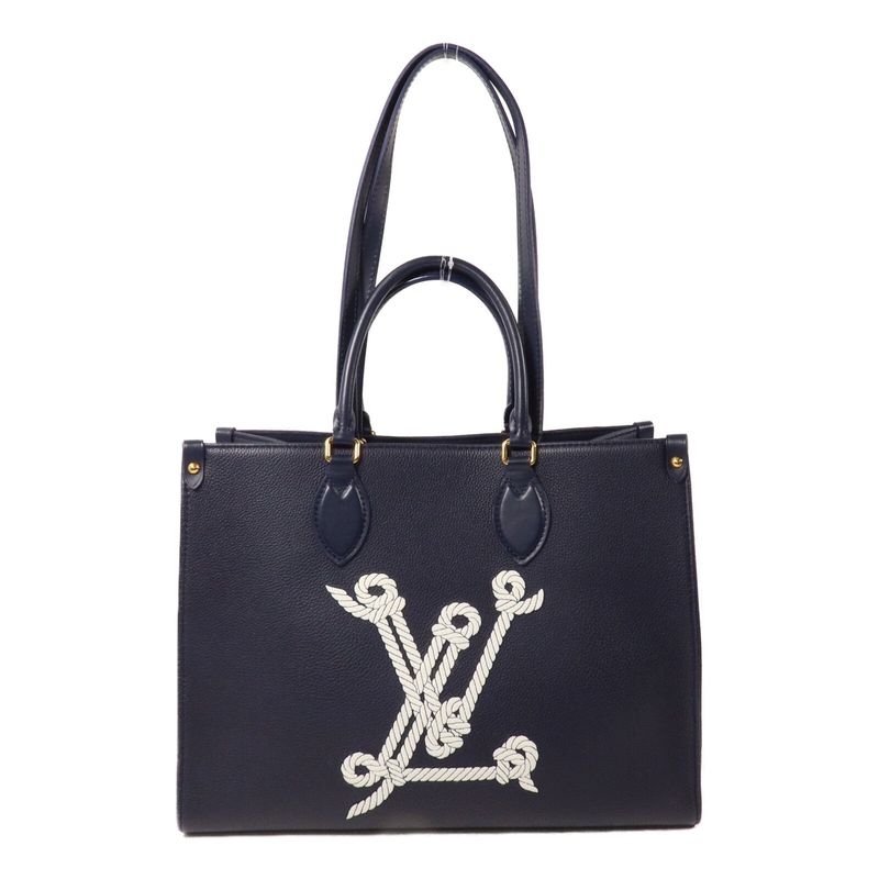 LOUIS VUITTON LV GHW ON THE GO MM 2 WAY SHOULDER BAG M24834 CALFSKIN NAVY BLUE