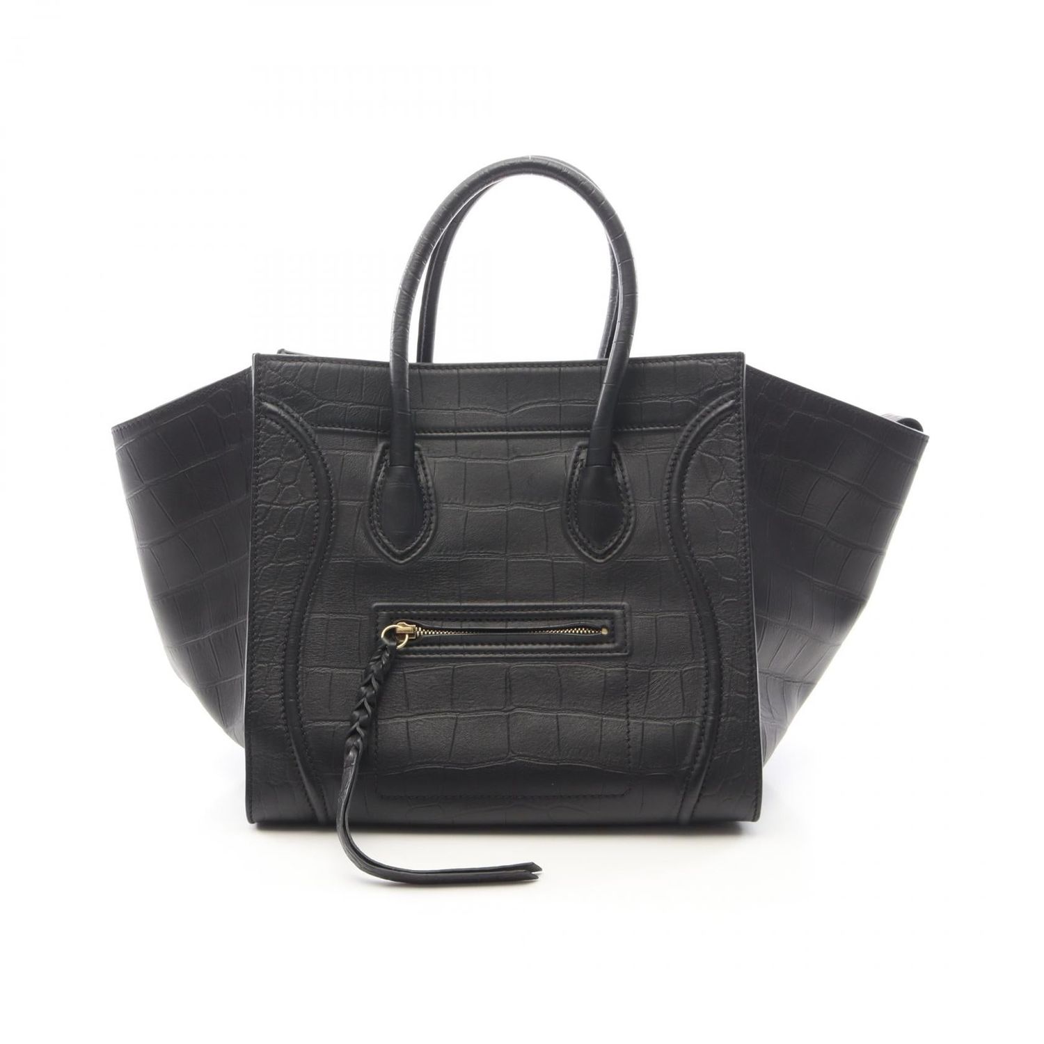 CELINE LUGGAGE PHANTOM TOTE BAG BLACK LEATHER 169953