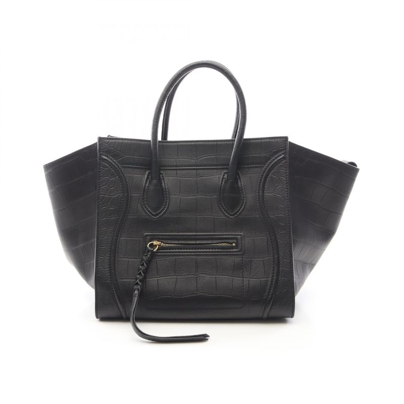CELINE LUGGAGE PHANTOM TOTE BAG BLACK LEATHER 169953