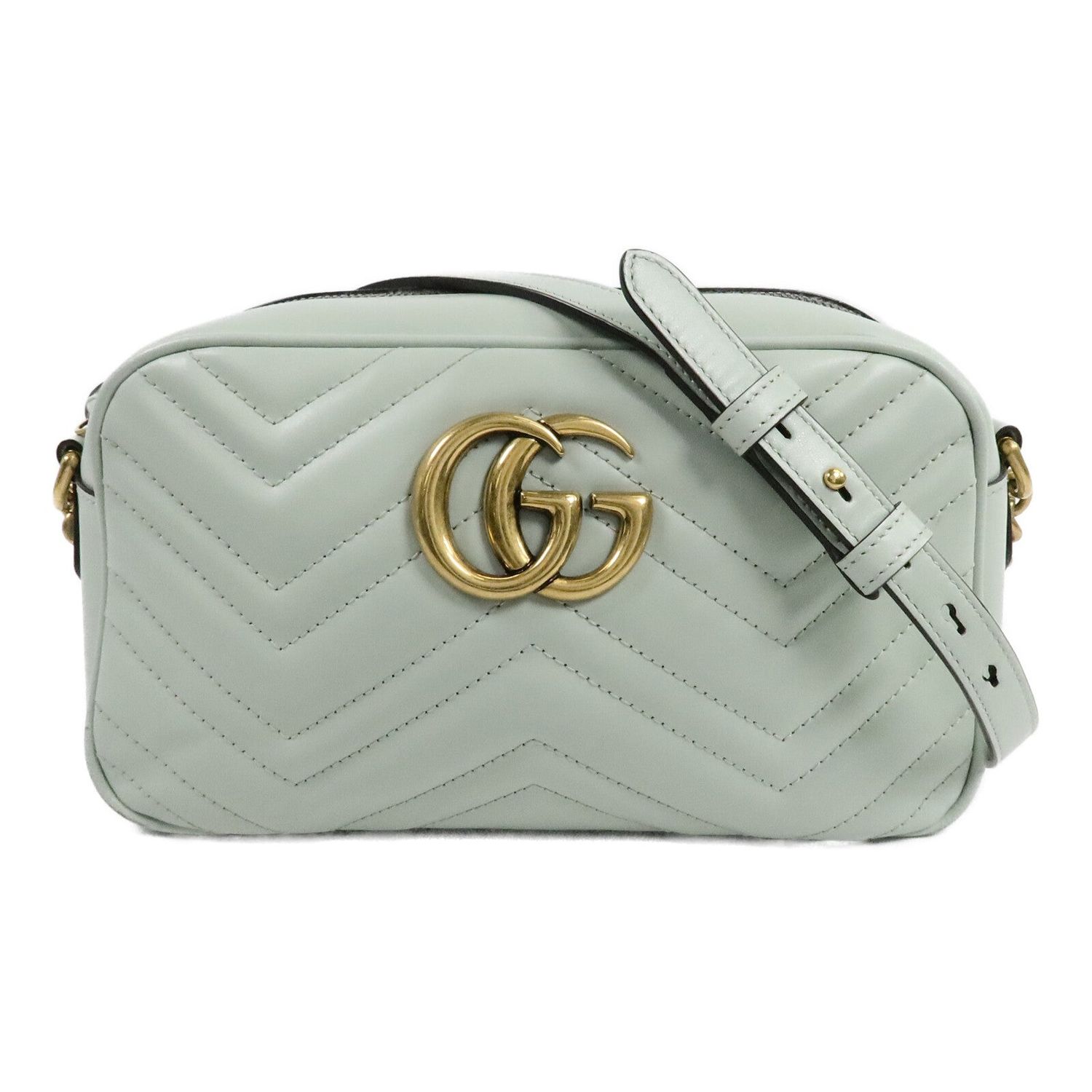 GUCCI GG GHW GG MARMONT SHOULDER BAG 447632 CALFSKIN LEATHER GREEN