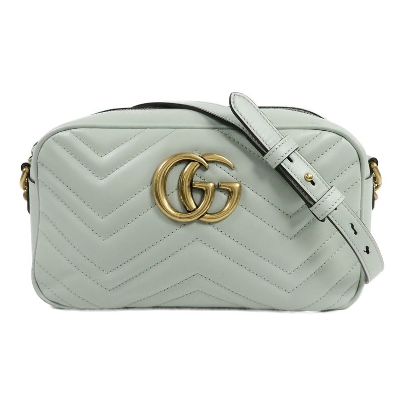 GUCCI GG GHW GG MARMONT SHOULDER BAG 447632 CALFSKIN LEATHER GREEN
