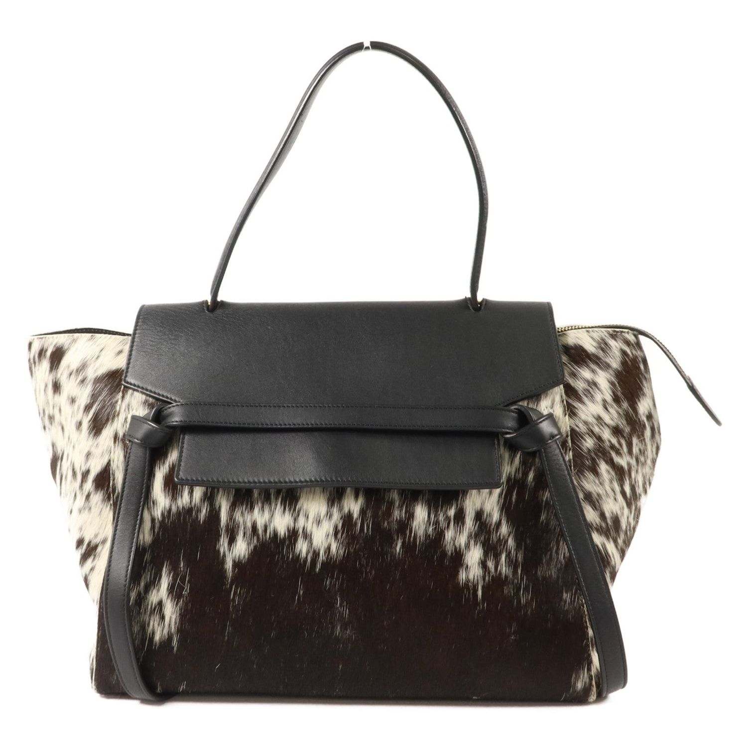 CELINE GHW MIRCO BELT BAG SHOULDER BAG CALFSKIN LEATHER HORSEHAIR BLACK WHITE
