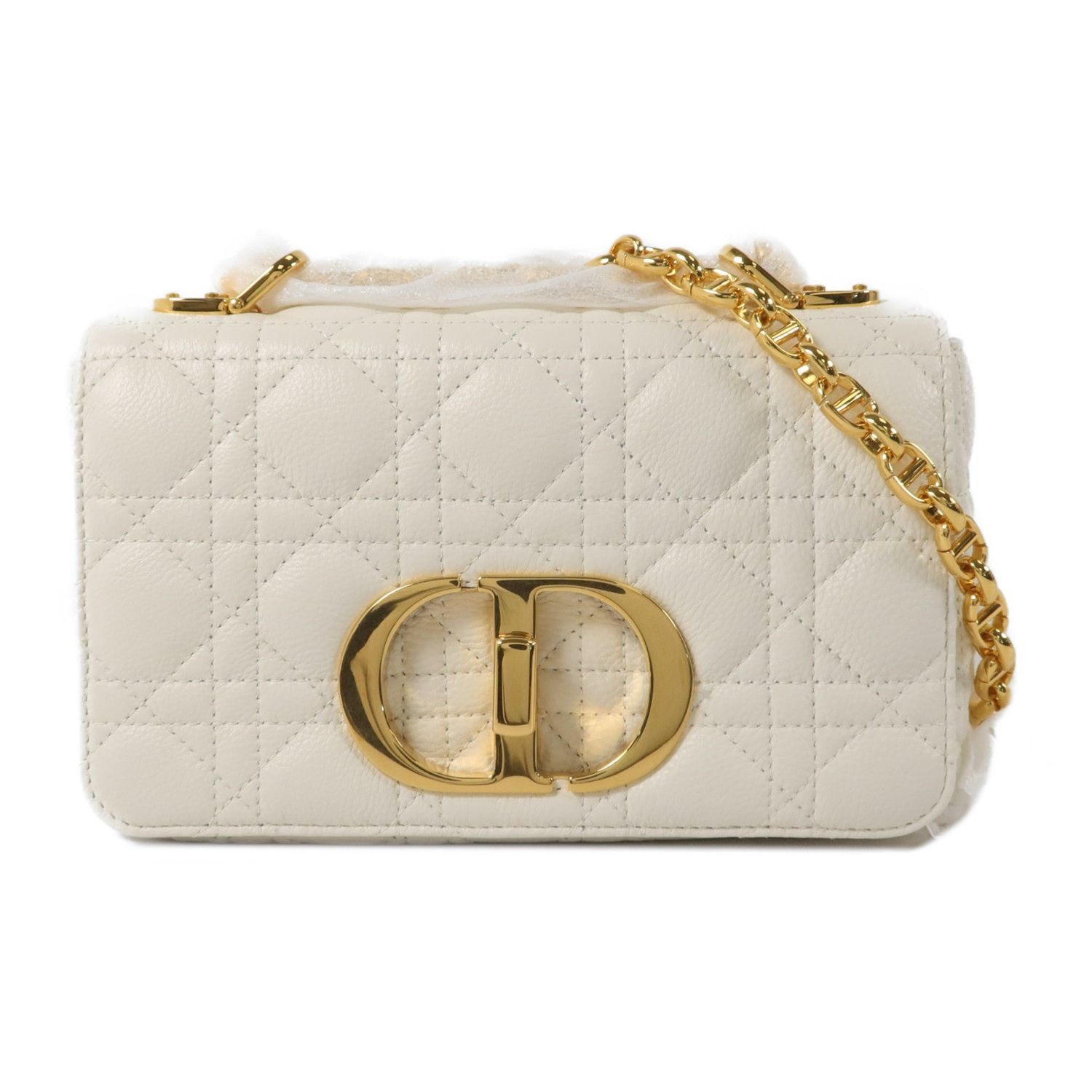 CHRISTIAN DIOR CD GHW SMALL DIOR CARO SHOULDER BAG M9241UWHC_M35U CALFSKIN WHITE