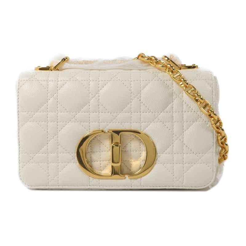 CHRISTIAN DIOR CD GHW SMALL DIOR CARO SHOULDER BAG M9241UWHC_M35U CALFSKIN WHITE