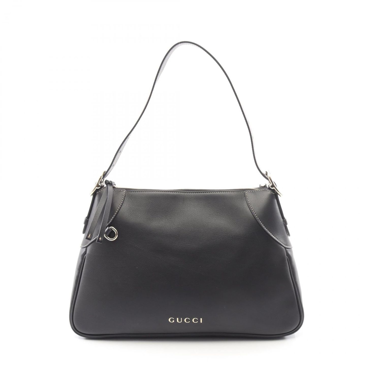 GUCCI GG EMBLEM MEDIUM SHOULDER BAG BLACK LEATHER 815217