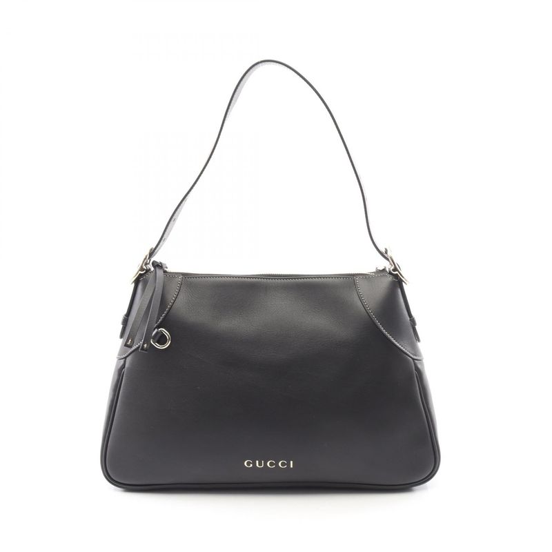 GUCCI GG EMBLEM MEDIUM SHOULDER BAG BLACK LEATHER 815217