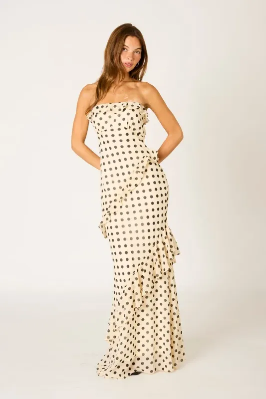VICTORIA POLKA DOT CASCADE MAXI DRESS