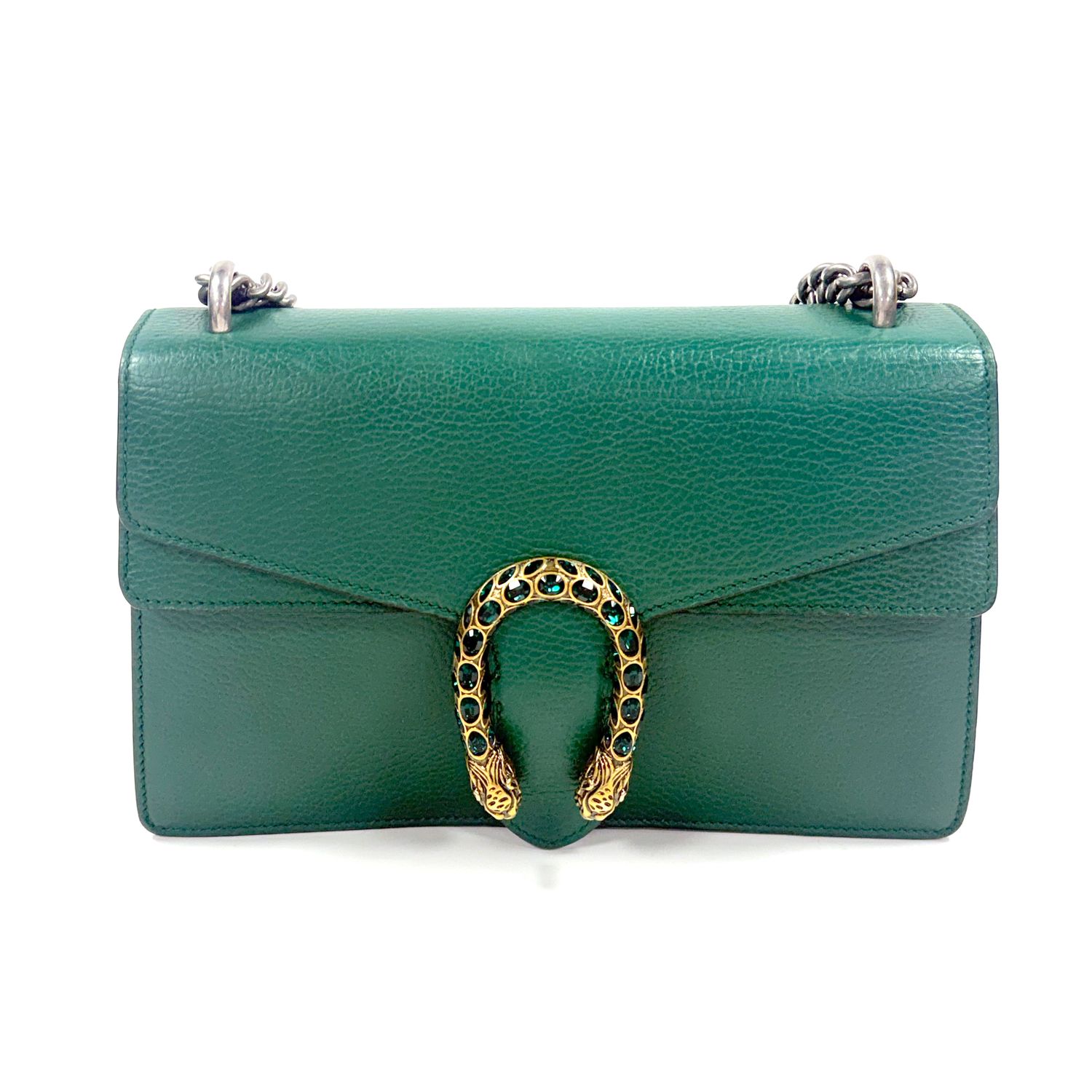 GUCCI GREEN LEATHER DIONYSUS CRYSTAL SHOULDER BAG