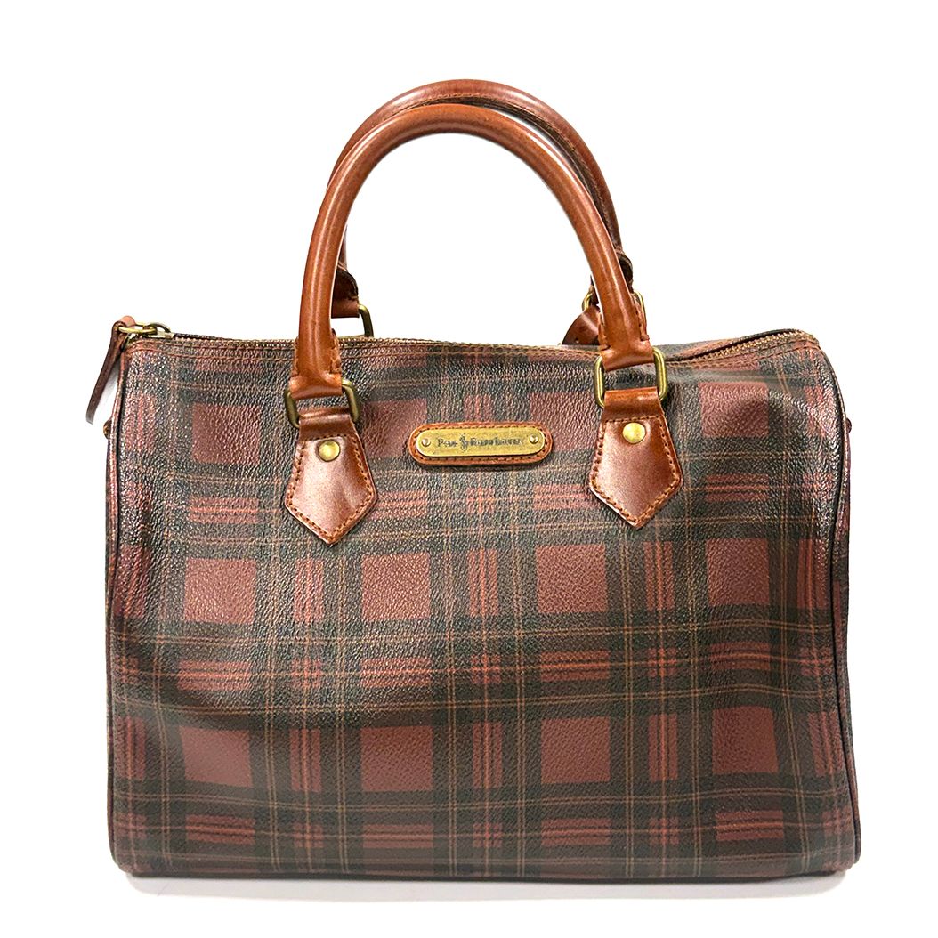 POLO RALPH LAUREN BROWN TARTAN PLAID BOSTON BAG