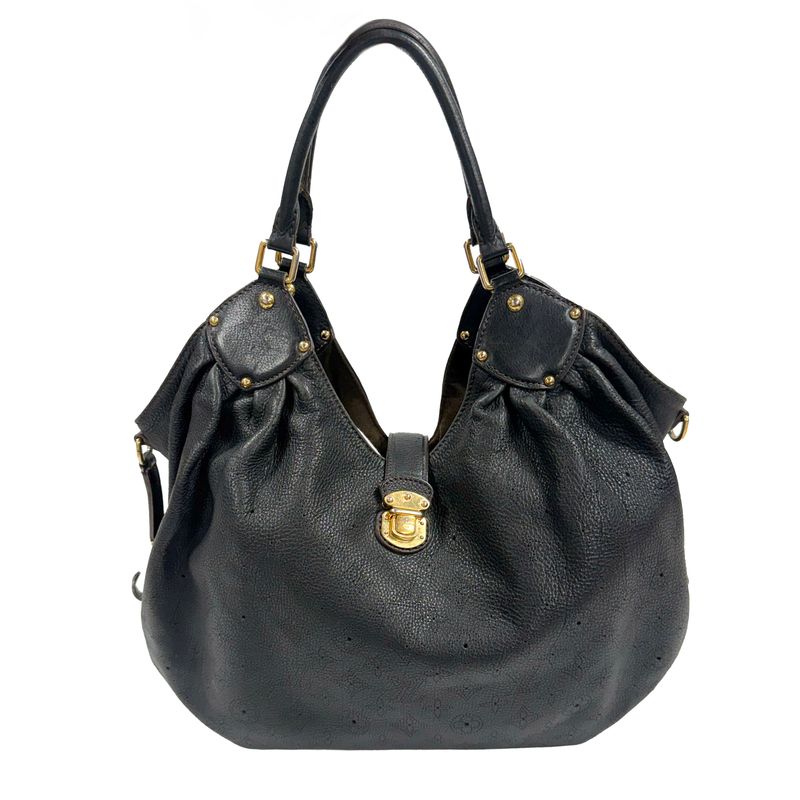 LOUIS VUITTON BLACK MAHINA BOHO XL ELEPHANT GRIS LEATHER SHOULDER BAG