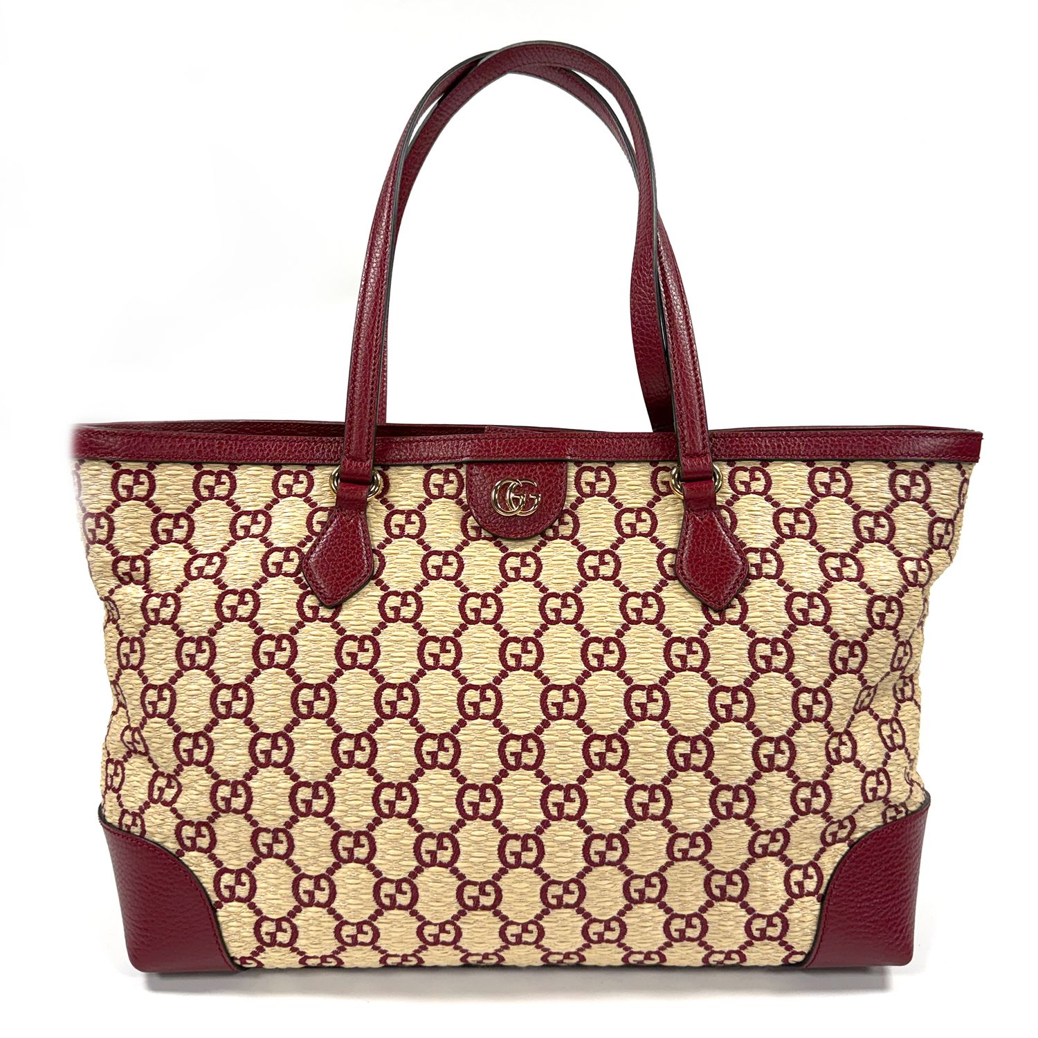 GUCCI DOUBLE G OPHIDIA RAFFIA RED  TOTE BAG