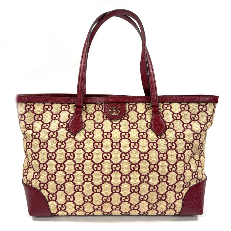 GUCCI DOUBLE G OPHIDIA RAFFIA RED  TOTE BAG
