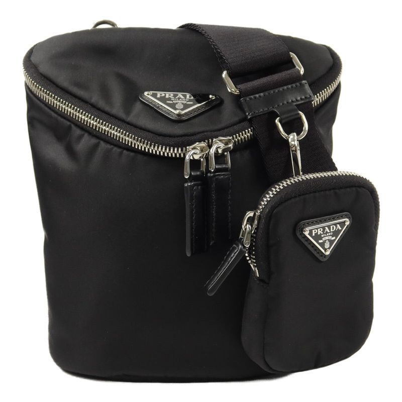 PRADA SHW TRIANGLE CLASSIC SHOULDER BAG NYLON BLACK