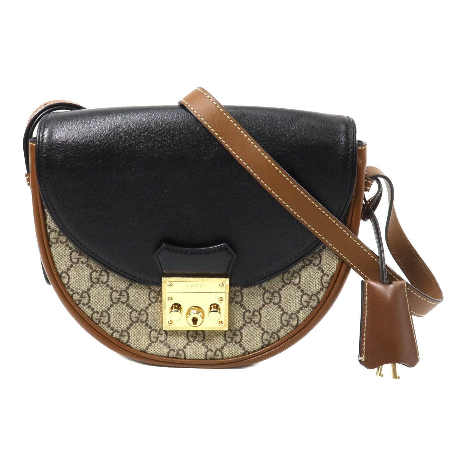 GUCCI GG GHW PADLOCK SADDLE SMALL SHOULDER BAG 644524 COATED CANVAS BROWN/BLACK