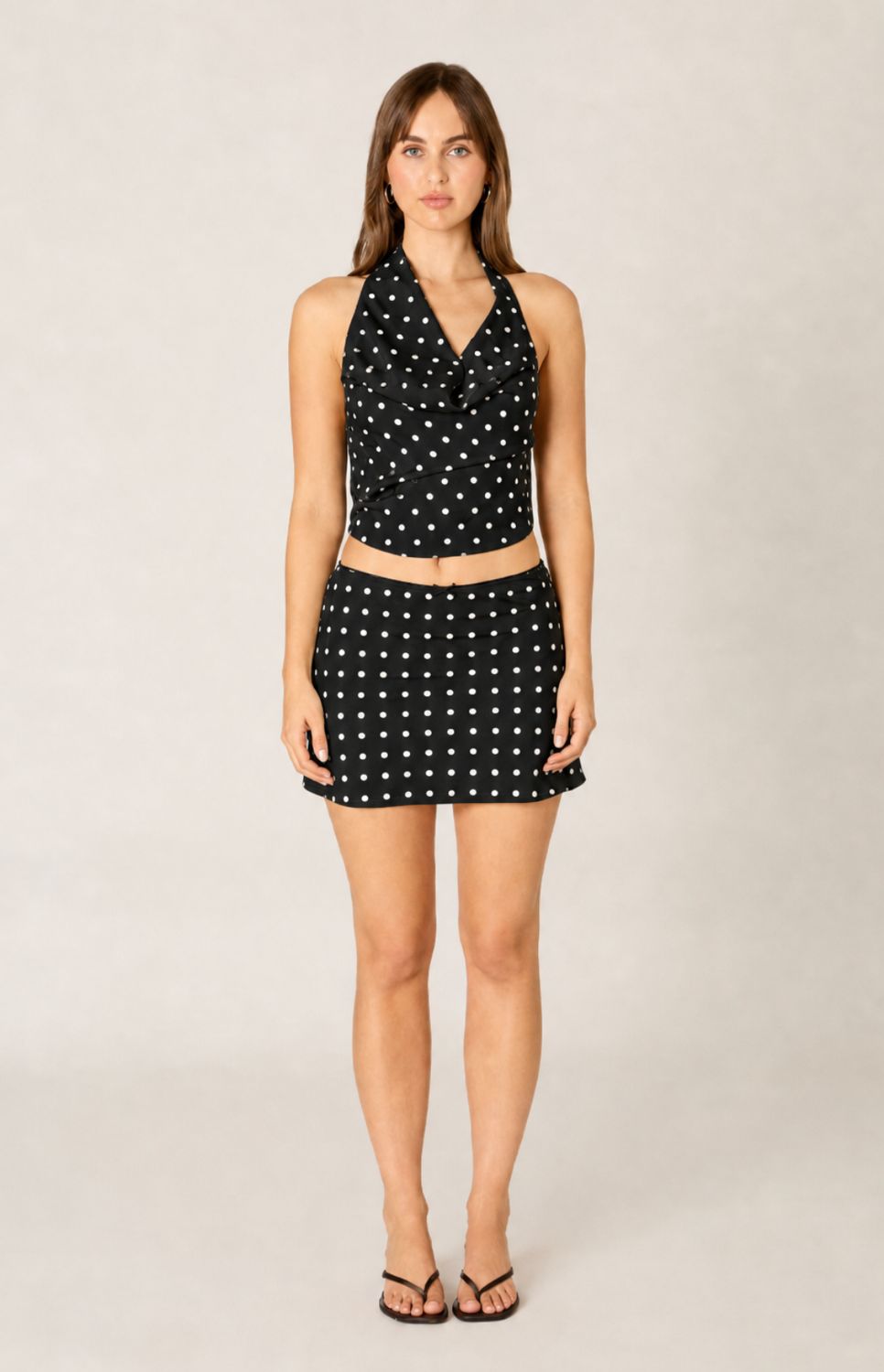 LILA BLACK POLKA DOT HALTER TOP