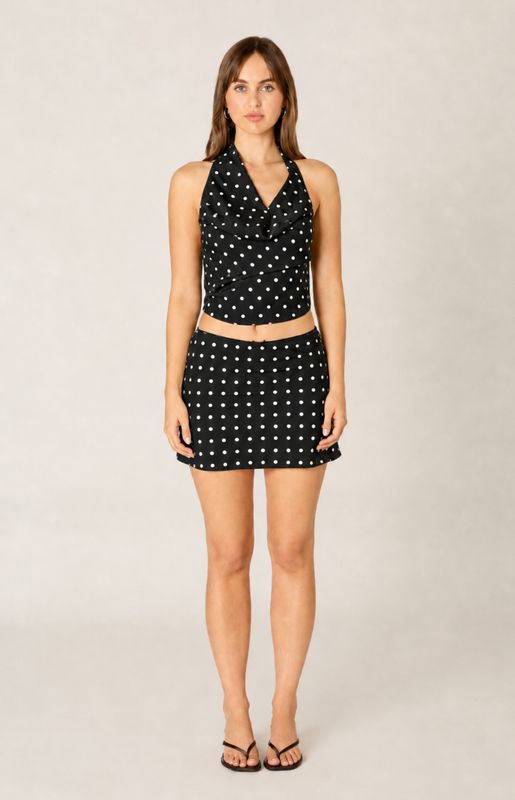 LILA BLACK POLKA DOT HALTER TOP