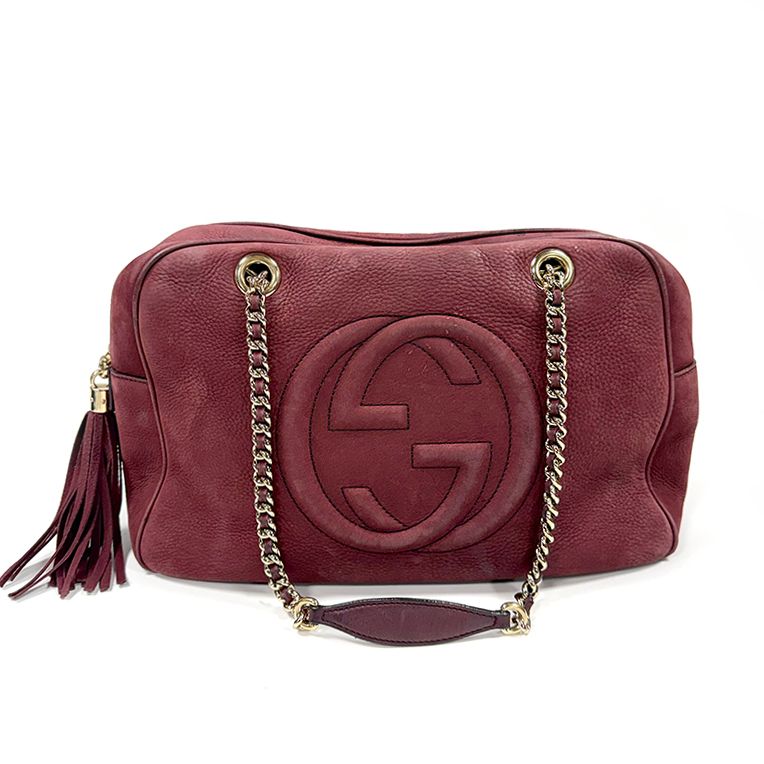 GUCCI BY FRIDA GIANNINI BURGUNDY SUEDE SOHO CHAIN SHOULDER BAG