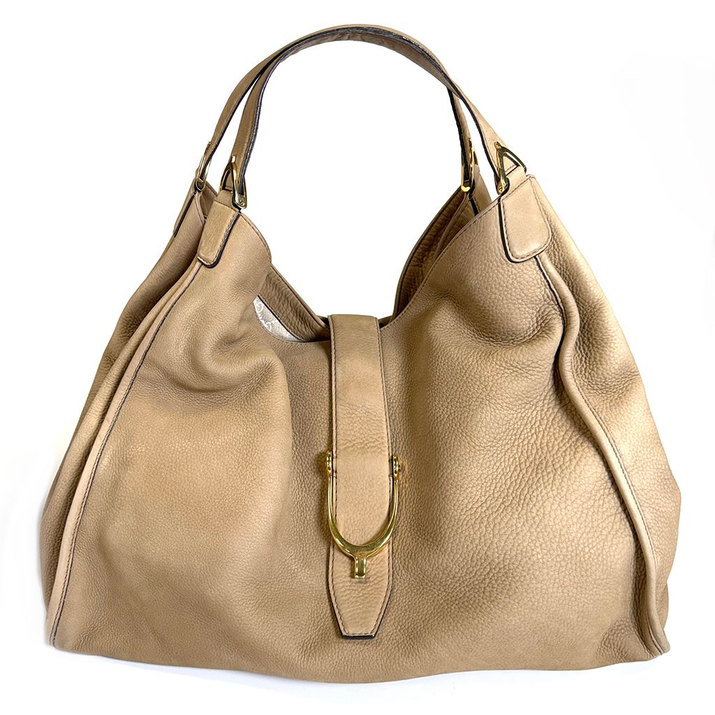 GUCCI BY FRIDA GIANNINI BEIGE SUEDE SOFT STIRRUP SHOULDER BAG