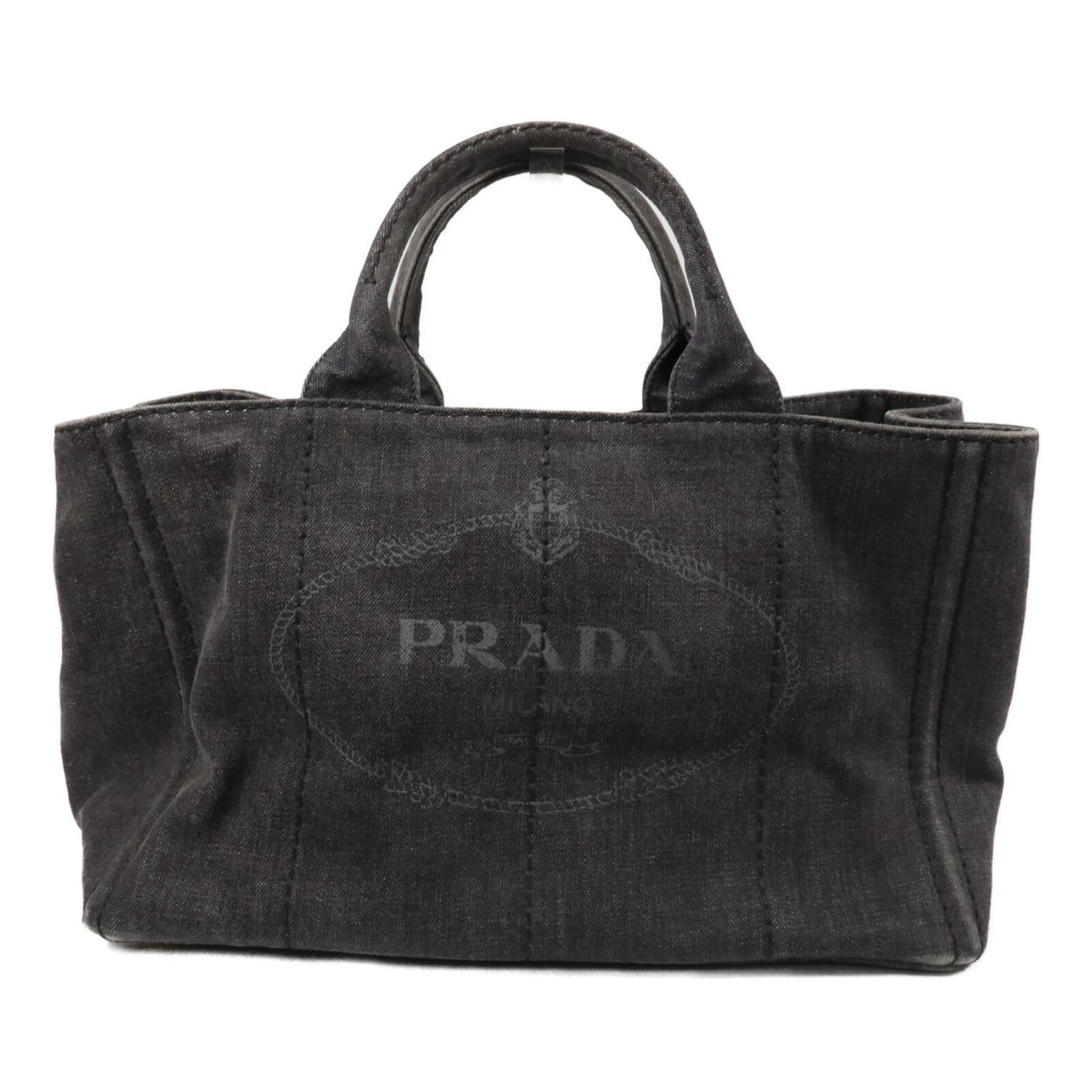 PRADA GHW CANAPA HANDBAG DEMIN BLACK