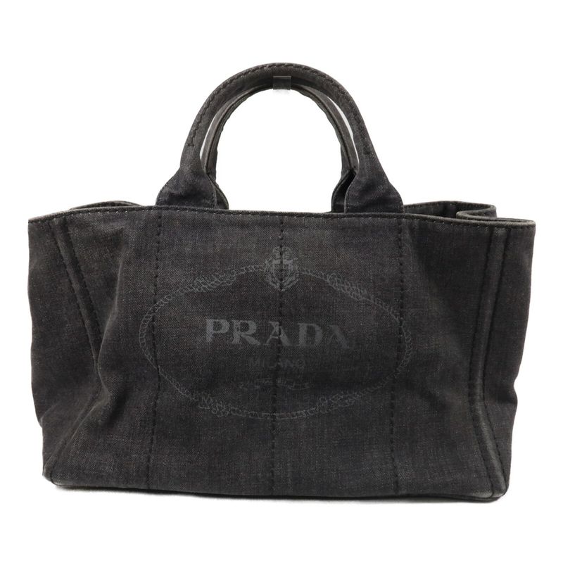 PRADA GHW CANAPA HANDBAG DEMIN BLACK