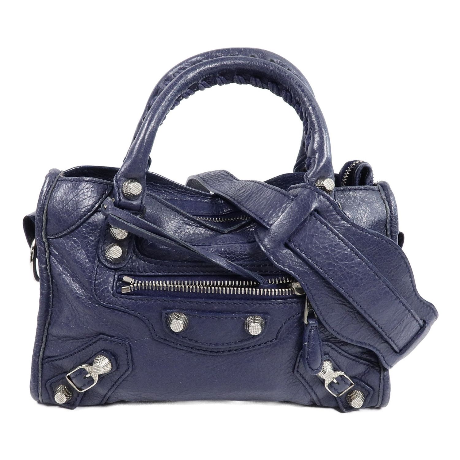 BALENCIAGA SHW MINI CITY 2 WAY SHOULDER BAG 309544 CALFSKIN LEATHER BLUE