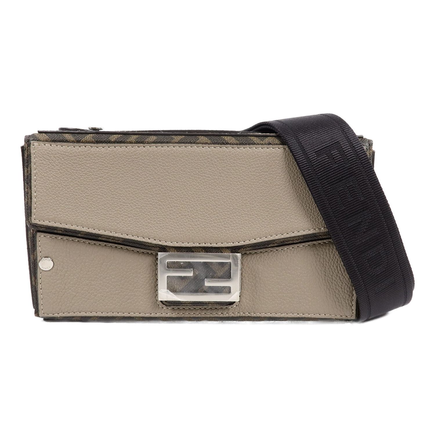 FENDI SHW BAGUETTE SOFT TRUNK 2WAY SHOULDER BAG 7VA565 CALFSKIN LEATHER GREY