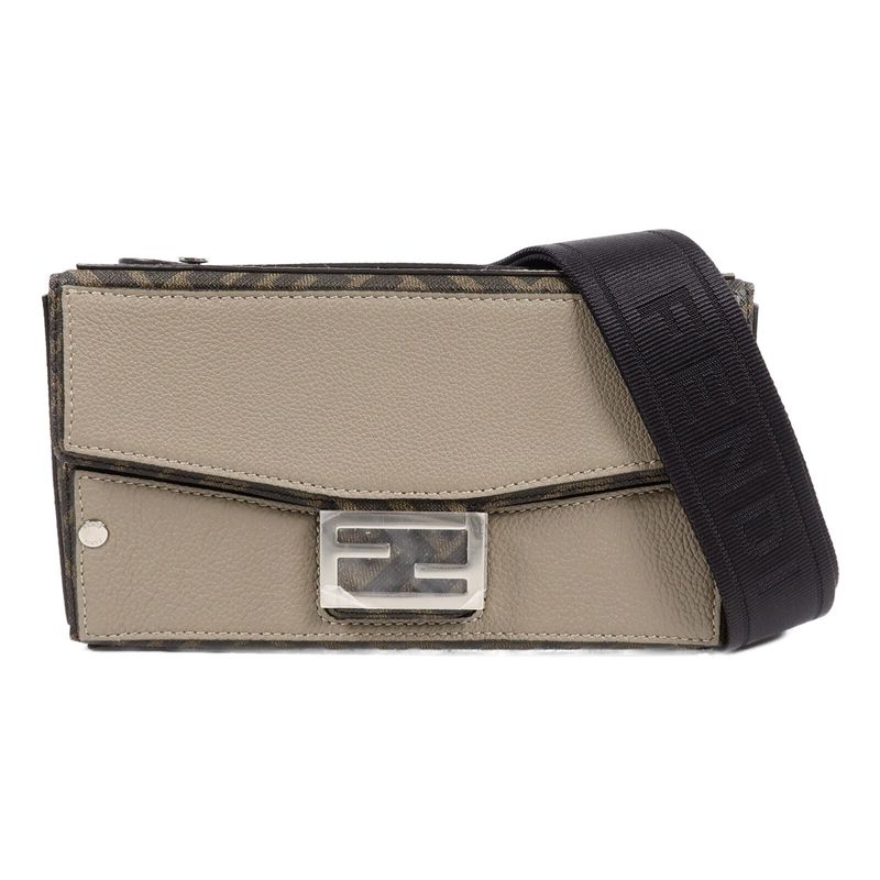 FENDI SHW BAGUETTE SOFT TRUNK 2WAY SHOULDER BAG 7VA565 CALFSKIN LEATHER GREY