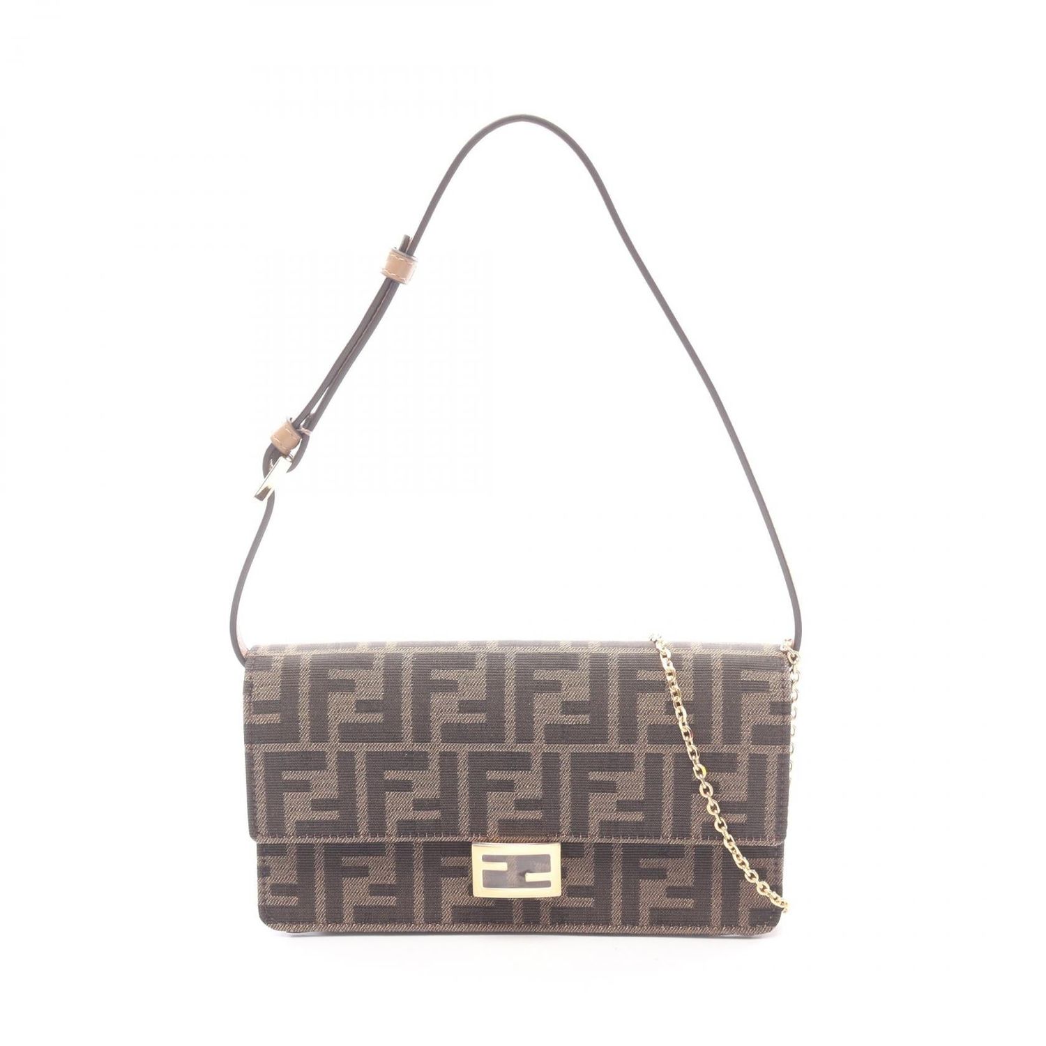 FENDI BAGUETTE ZUCCA 2WAY SHOULDER BAG BROWN CANVAS×LEATHER 8M0498A98PF0A6E