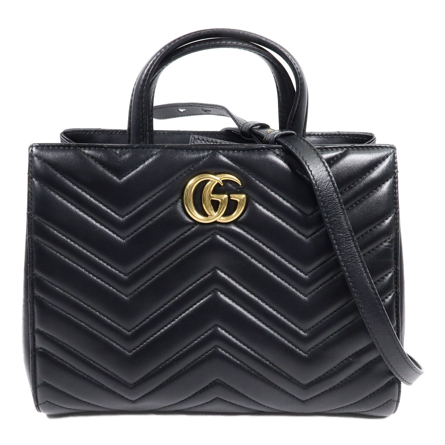 GUCCI GG GHW GG MARMONT HANDBAG 2 WAY SHOULDER BAG CALFSKIN LEATHER BLACK