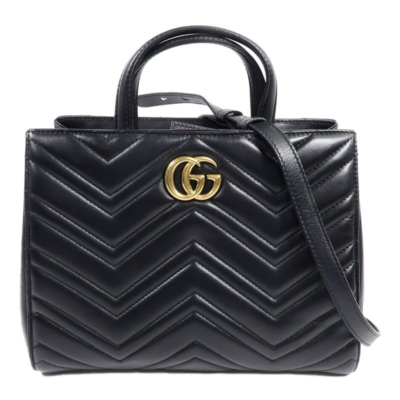 GUCCI GG GHW GG MARMONT HANDBAG 2 WAY SHOULDER BAG CALFSKIN LEATHER BLACK
