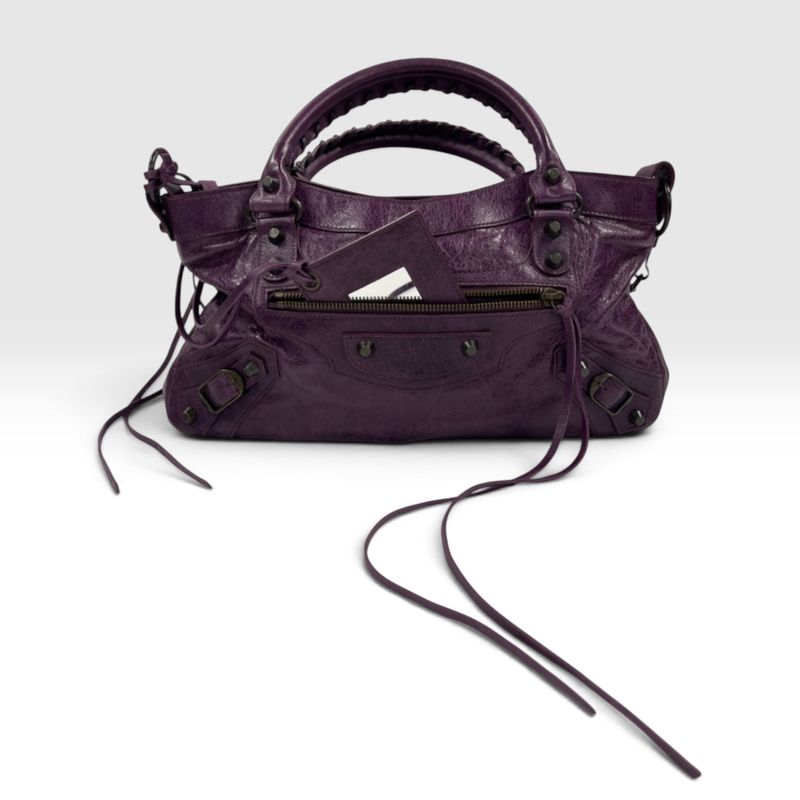 BALENCIAGA CITY MOTORCYCLE BAG PURPLE LEATHER