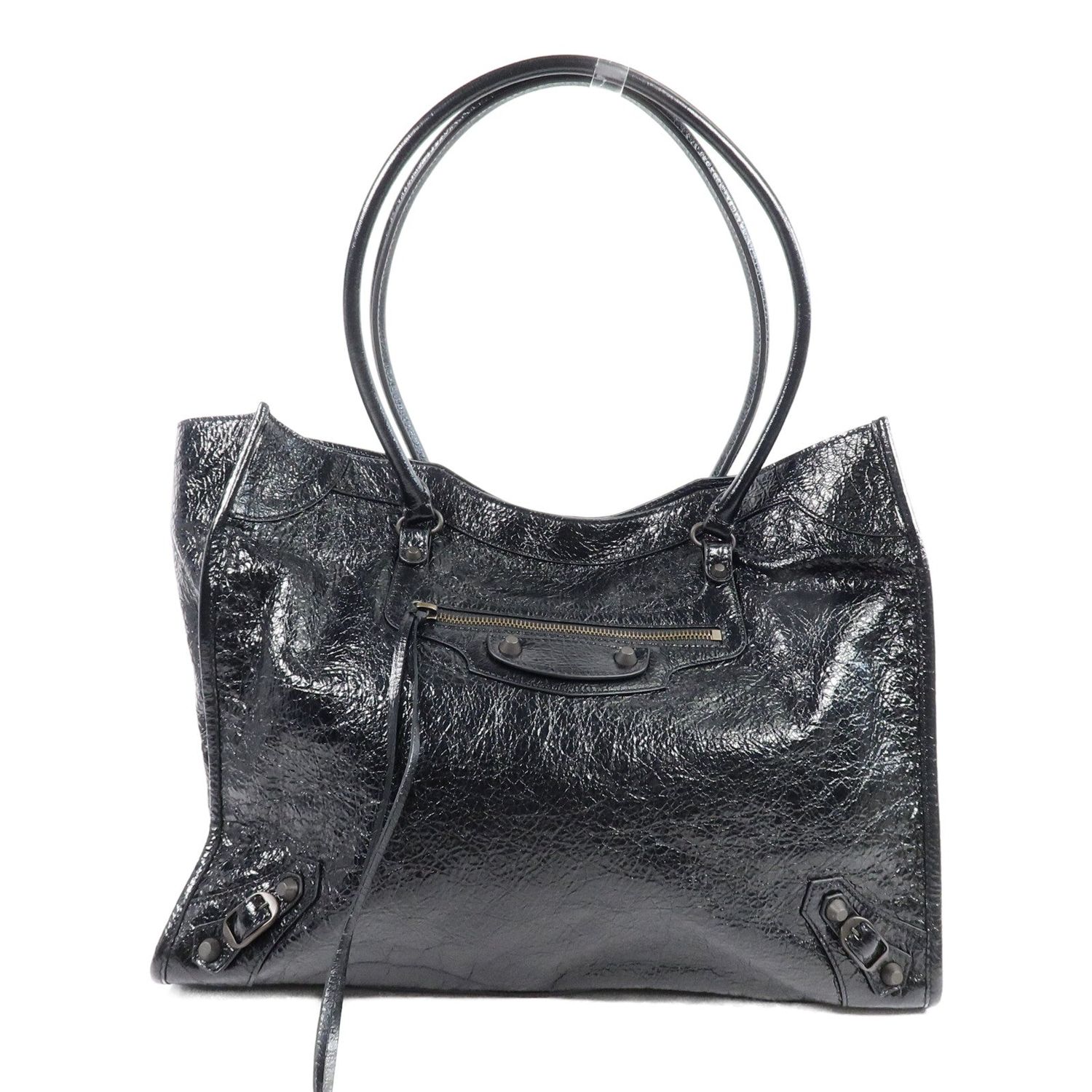 BALENCIAGA LE CITY TOTE BAG 846921 LAMBSKIN LEATHER BLACK