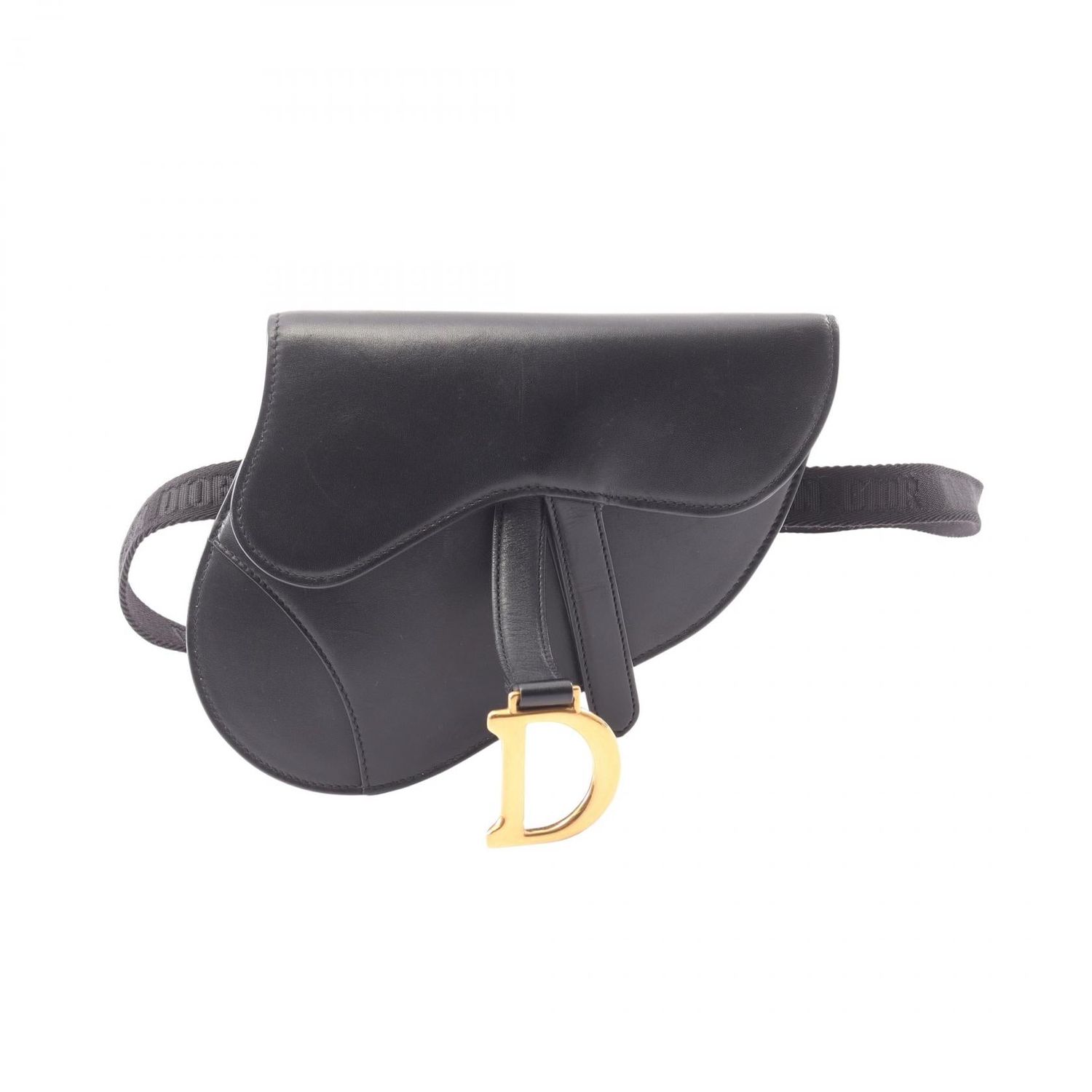 DIOR SADDLE BAG WAIST BAG BODY BAG BLACK LEATHER