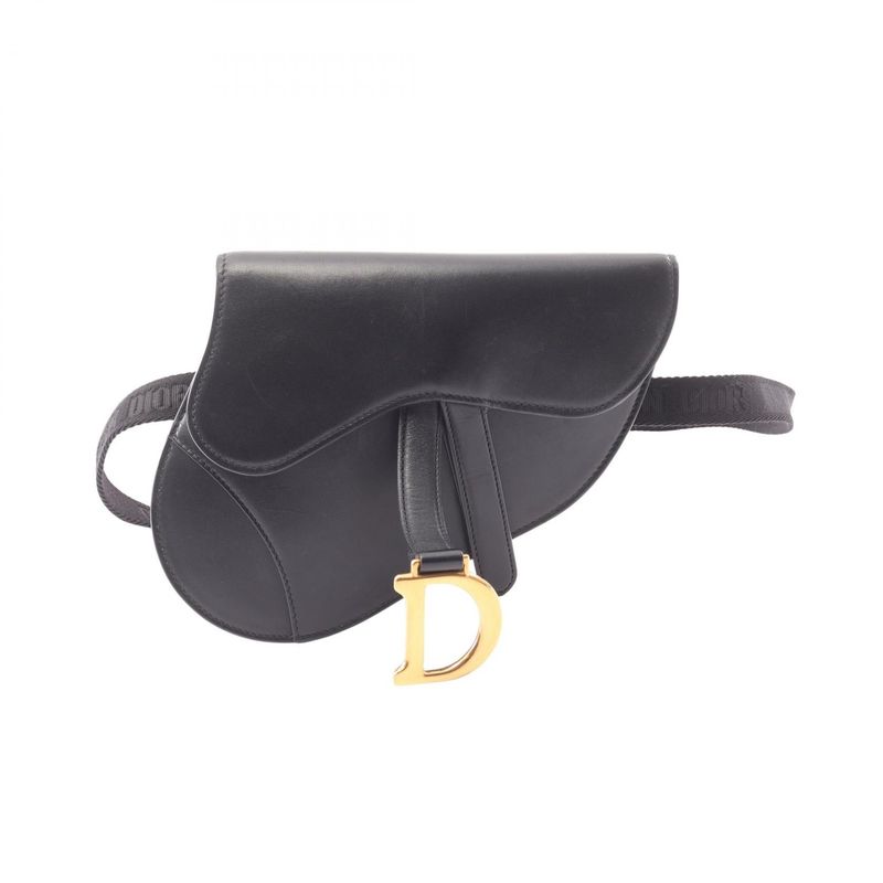 DIOR SADDLE BAG WAIST BAG BODY BAG BLACK LEATHER