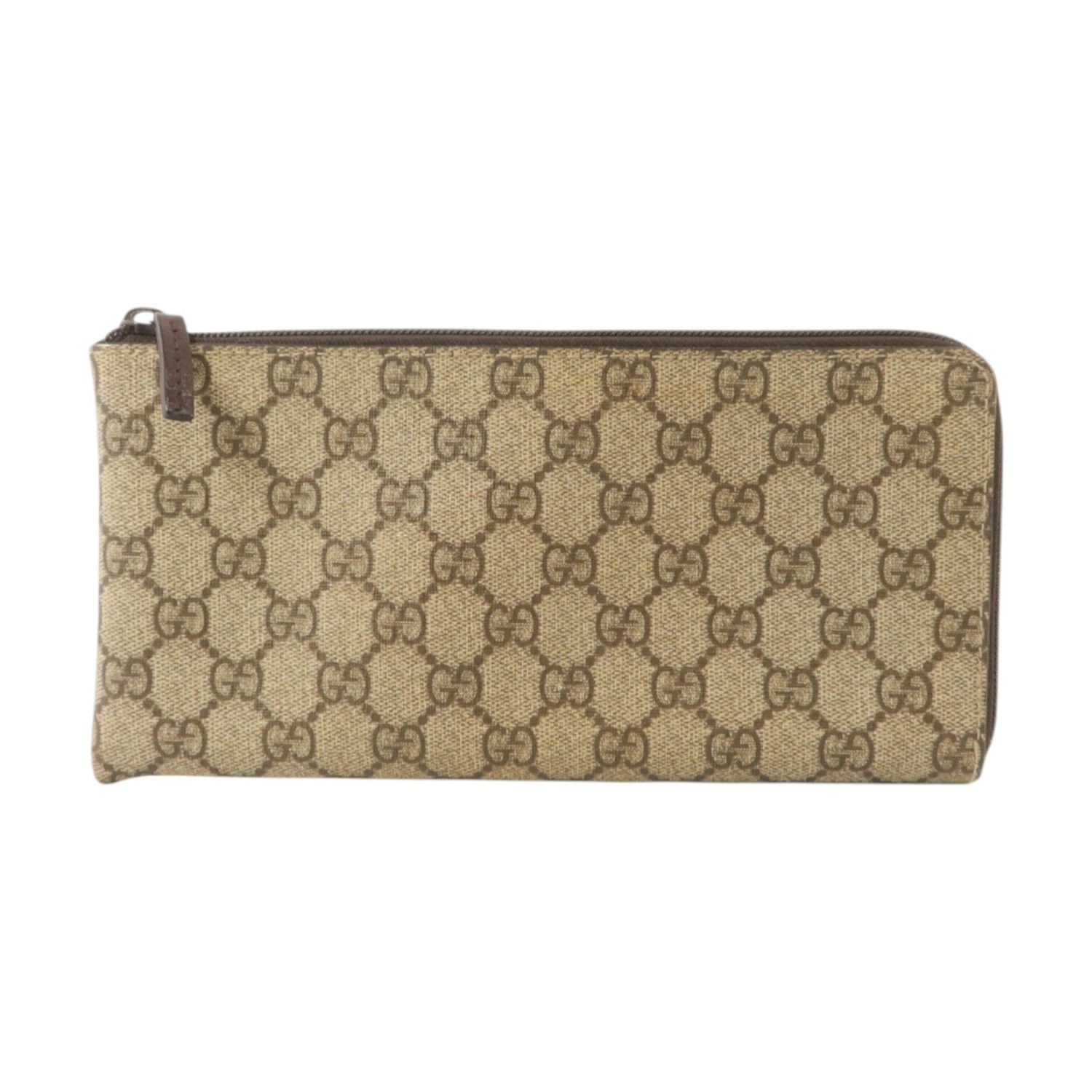 GUCCI GG LONG ZIP POUCH 115261 COATED CANVAS BROWN