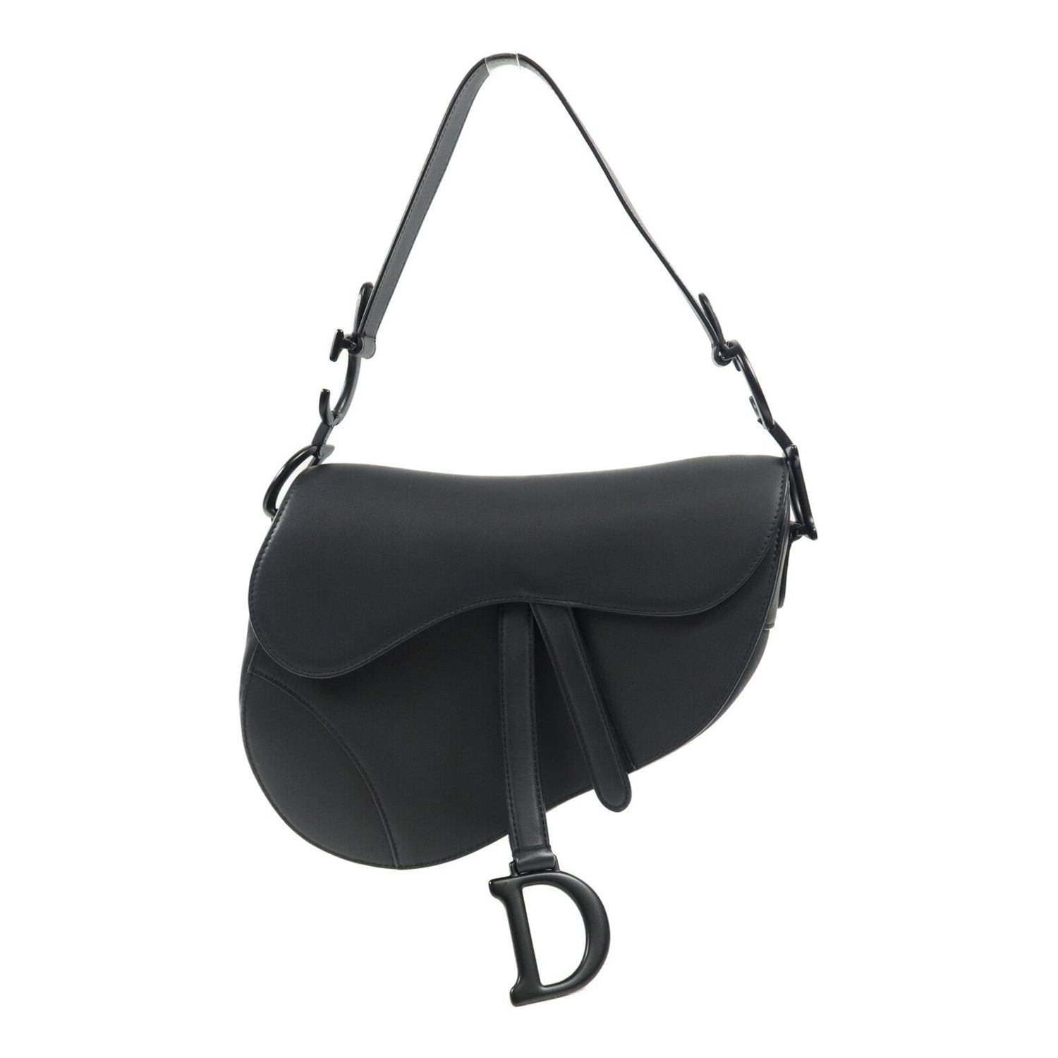CHRISTIAN DIOR CD SADDLE MEDIUM SHOULDER BAG CALFSKIN LEATHER BLACK