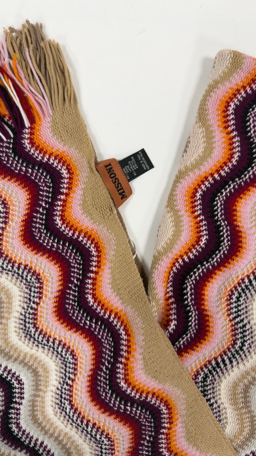 MISSONI MULTICOLOR ZIGZAG KNIT FRINGED SCARF