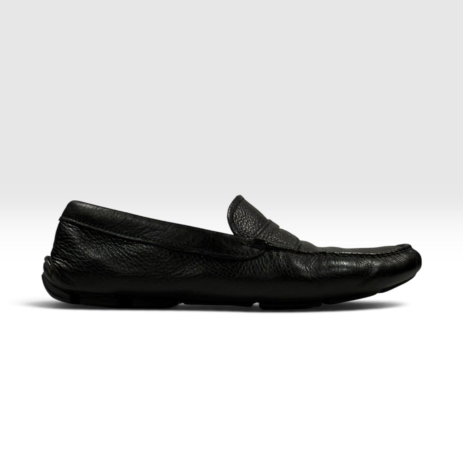 PRADA BLACK LEATHER PENNY LOAFERS